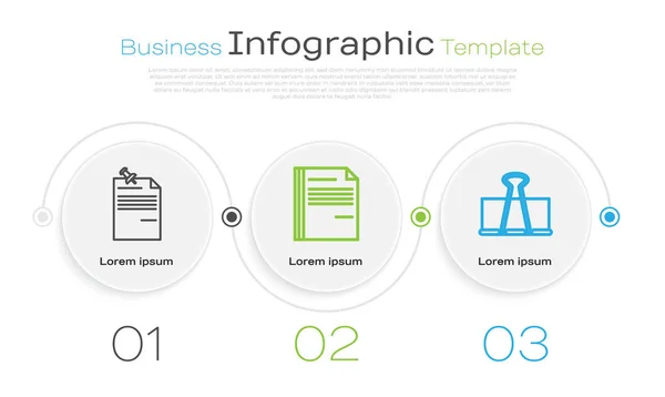 Set line Note paper with pinned pushbutton, File document and Binder clip. Business infographic template. Vector — ストックベクタ