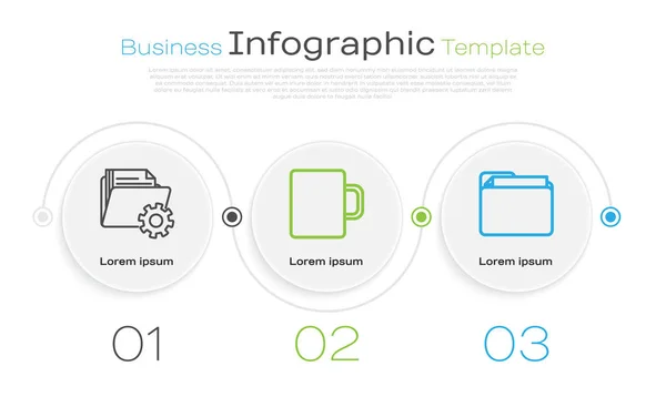 ギア、コーヒーカップ、ドキュメントフォルダを含むフォルダ設定を設定します。ビジネスインフォグラフィックテンプレート。ベクトル — ストックベクタ