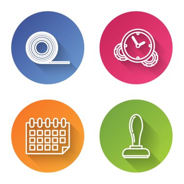 Scotch, Time Management, Calendar ve Stamp 'ı ayarla. Renkli daire düğmesi. Vektör