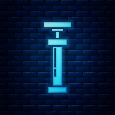 Parlayan neon araba hava pompası ikonu tuğla duvar arkasında izole edildi. Vektör İllüstrasyonu