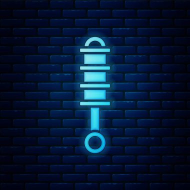 Parlayan neon şok emici simgesi tuğla duvar arka planında izole edildi. Vektör İllüstrasyonu