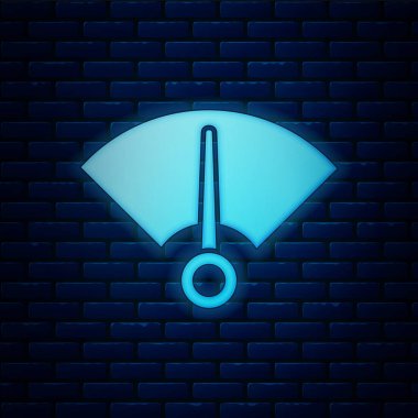 Parlayan neon hız göstergesi simgesi tuğla duvar arka planında izole edildi. Vektör İllüstrasyonu