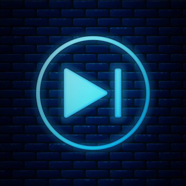 Işıldayan neon hızlı forvet simgesi tuğla duvar arka planında izole edildi. Vektör İllüstrasyonu