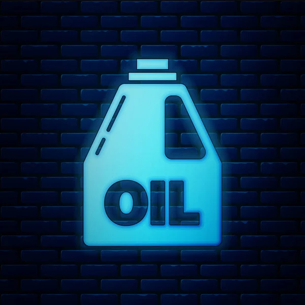 Scatola luminosa al neon in plastica per icona olio motore isolato su sfondo muro di mattoni. Un litro di petrolio. Servizio cambio olio e riparazione. Illustrazione vettoriale — Vettoriale Stock