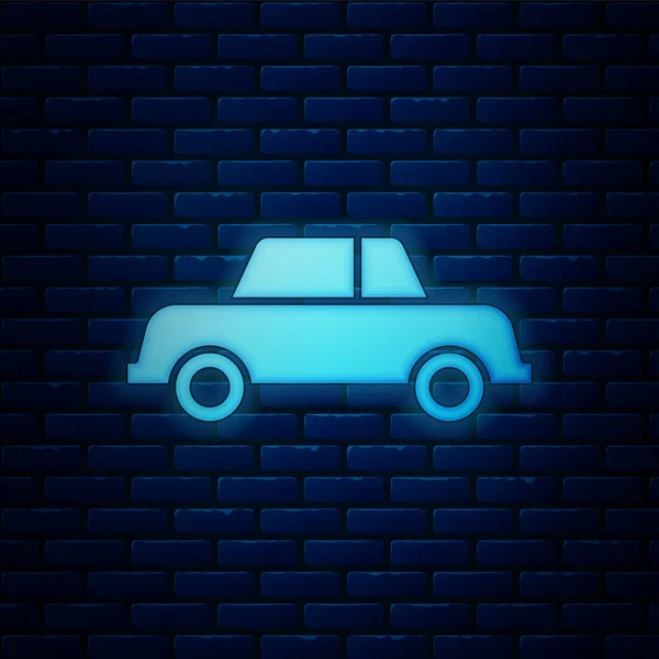 Gloeiende neon auto icoon geïsoleerd op bakstenen muur achtergrond. Vector illustratie — Stockvector