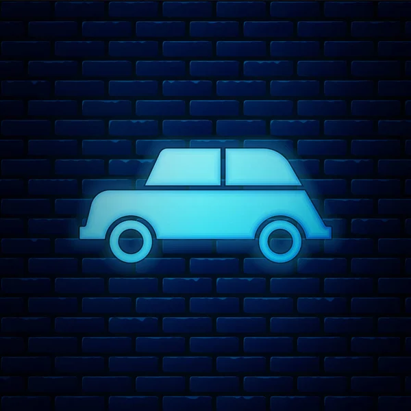 Leuchtende Neon-Auto-Ikone isoliert auf Backsteinwand Hintergrund. Vektorillustration — Stockvektor