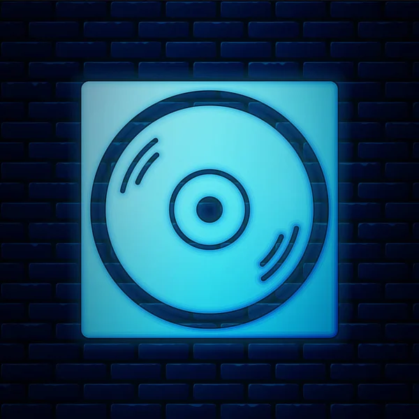 Jogador de vinil de néon brilhante com um ícone de disco de vinil isolado no fundo da parede de tijolo. Ilustração vetorial —  Vetores de Stock