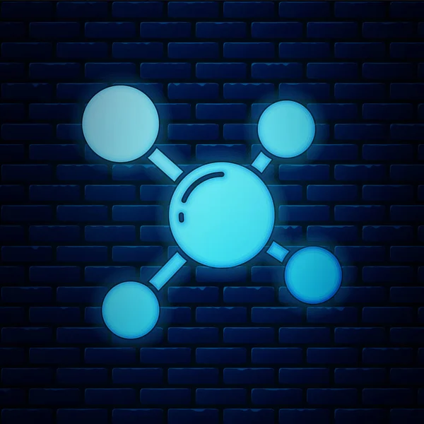 Parlayan neon molekül simgesi tuğla duvar arka planında izole edilmiş. Kimya moleküllerinin yapısı, fen öğretmenlerinin yenilikçi eğitim posteri. Vektör İllüstrasyonu