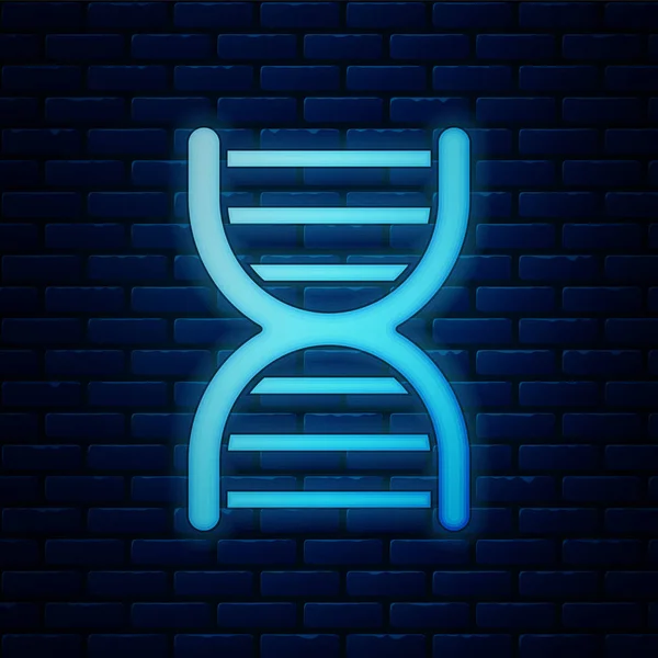 Ícone de símbolo de DNA de néon brilhante isolado no fundo da parede de tijolo. Ilustração vetorial —  Vetores de Stock