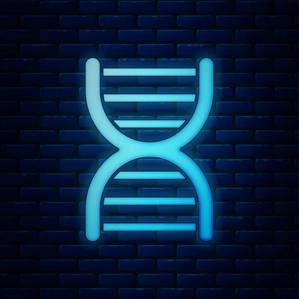 Glödande neon Dna symbolikon isolerade på tegel vägg bakgrund. Vektorillustration — Stock vektor