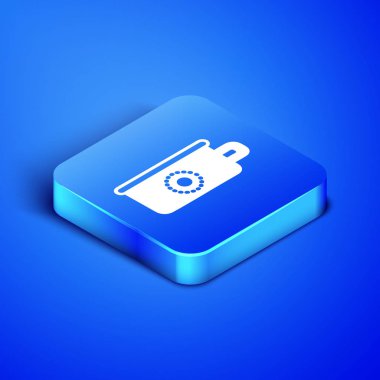 Isometric Bebek Tuvalet ikonu mavi arka planda izole edilmiş. Lazımlık. Mavi kare düğme. Vektör İllüstrasyonu