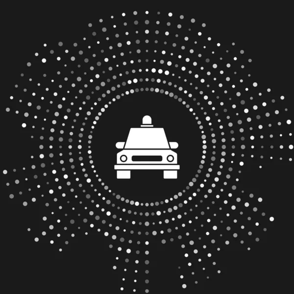 Icono de taxi blanco aislado sobre fondo gris. Puntos aleatorios de círculo abstracto. Ilustración vectorial — Vector de stock