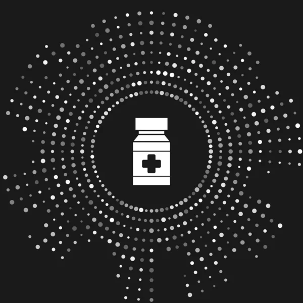 White Dog bottiglia medicina e pillole icona isolata su sfondo grigio. Contenitore con pillole. Medicina prescritta per animali. Cerchi astratti puntini casuali. Illustrazione vettoriale — Vettoriale Stock