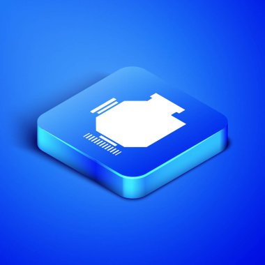 Isometric Motor simgesi mavi arkaplanda izole edildi. Mavi kare düğme. Vektör İllüstrasyonu
