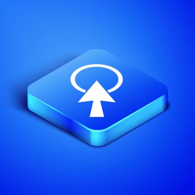 Isometric Arrow imleç simgesi mavi arkaplanda izole edildi. Mavi kare düğme. Vektör İllüstrasyonu