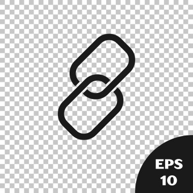 Siyah zincir bağlantısı simgesi şeffaf arkaplanda izole edildi. Bağlantı bekar. Vektör İllüstrasyonu