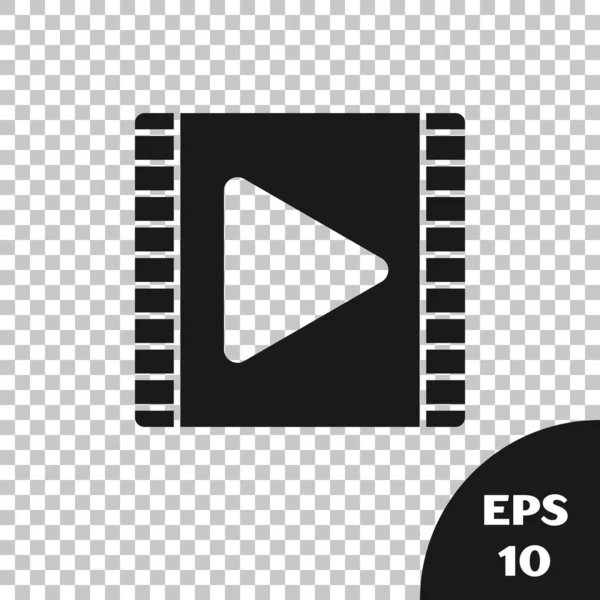 Black Play Video Symbol isoliert auf transparentem Hintergrund. Filmstreifen mit Spielzeichen. Vektorillustration — Stockvektor
