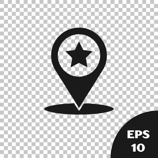 Pointeur de carte noir avec icône étoile isolée sur fond transparent. Star icône de carte pin préférée. Marqueurs de carte. Illustration vectorielle — Image vectorielle