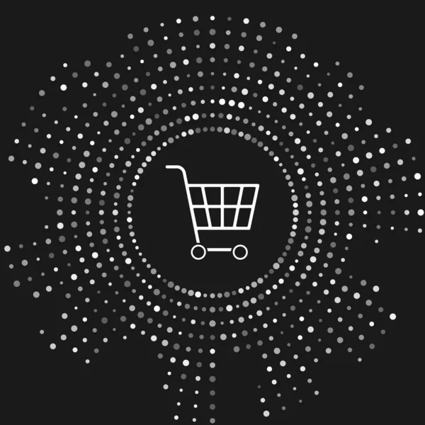 White Shopping cart icon isolated on grey background. Online buying concept. Delivery service sign. Supermarket basket symbol. Abstract circle random dots. Vector Illustration — Stock Vector