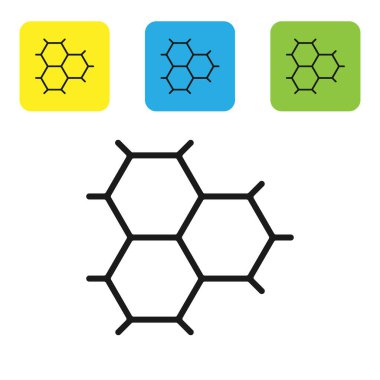 Beyaz zemin üzerinde izole edilmiş benzen halkalarından oluşan siyah kimyasal formül. Renkli kare düğmeleri ayarlayın. Vektör İllüstrasyonu