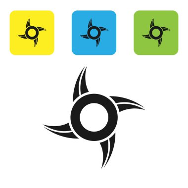 Siyah Japon ninja shuriken simgesi beyaz arkaplanda izole edildi. Renkli kare düğmeleri ayarlayın. Vektör İllüstrasyonu