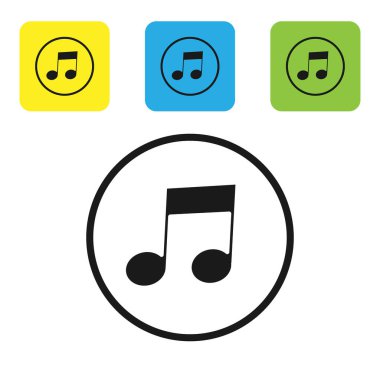 Siyah Müzik, beyaz arkaplanda izole edilmiş ton simgesi. Renkli kare düğmeleri ayarlayın. Vektör İllüstrasyonu