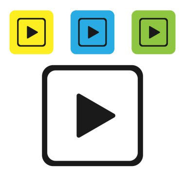 Beyaz arkaplanda izole edilmiş kare simgesinde Siyah Oyun. Renkli kare düğmeleri ayarlayın. Vektör İllüstrasyonu