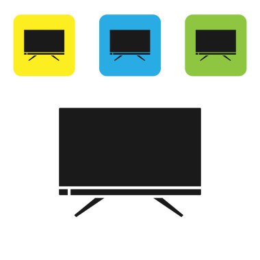 Siyah Akıllı TV simgesi beyaz arkaplanda izole edildi. Televizyon tabelası. Renkli kare düğmeleri ayarlayın. Vektör İllüstrasyonu