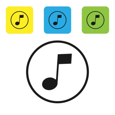 Siyah Müzik, beyaz arkaplanda izole edilmiş ton simgesi. Renkli kare düğmeleri ayarlayın. Vektör İllüstrasyonu