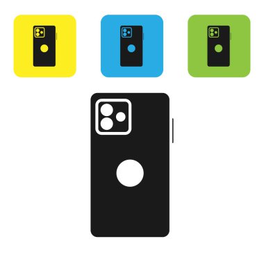 Siyah Smartphone, beyaz arka planda izole cep telefonu simgesi. Set simgeleri renkli kare düğmeler. Vektör Illustration