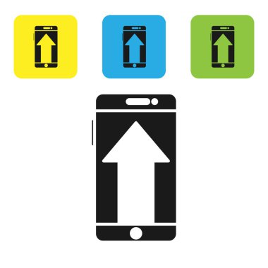 Siyah Smartphone, beyaz arka planda izole cep telefonu simgesi. Set simgeleri renkli kare düğmeler. Vektör Illustration