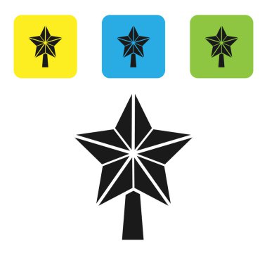 Siyah Noel yıldızı simgesi beyaz arka planda izole edilmiş. Mutlu Noeller ve mutlu yıllar. Renkli kare düğmeleri ayarlayın. Vektör İllüstrasyonu