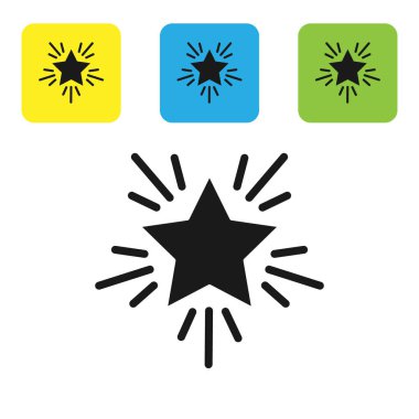 Siyah Noel yıldızı simgesi beyaz arka planda izole edilmiş. Mutlu Noeller ve mutlu yıllar. Renkli kare düğmeleri ayarlayın. Vektör İllüstrasyonu