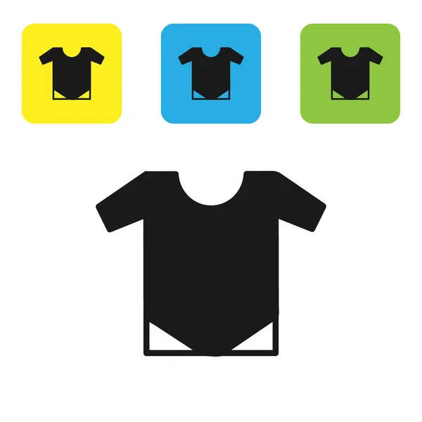 Icono de bebé negro aislado sobre fondo blanco. Símbolo de ropa. Muestra de ropa de niño. Establecer iconos coloridos botones cuadrados. Ilustración vectorial — Vector de stock