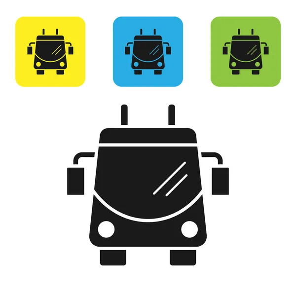 Icona Trolley nero isolato su sfondo bianco. Simbolo dei trasporti pubblici. Set icone colorate pulsanti quadrati. Illustrazione vettoriale — Vettoriale Stock