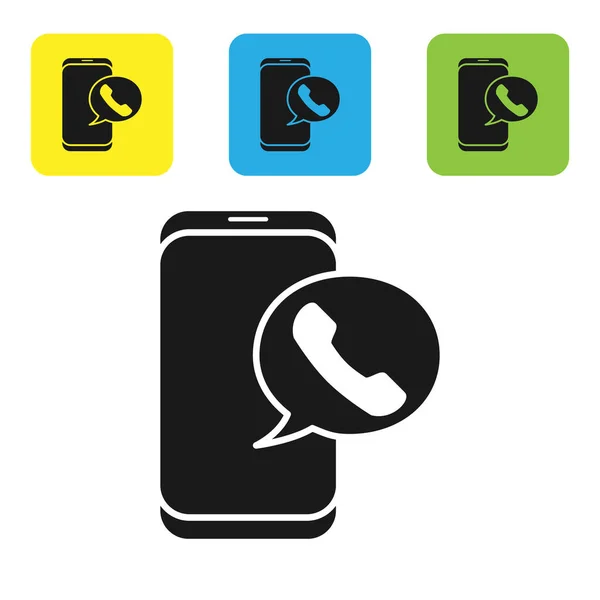 Icono de servicio telefónico de llamada Black Taxi aislado sobre fondo blanco. Taxi para smartphone. Establecer iconos coloridos botones cuadrados. Ilustración vectorial — Vector de stock