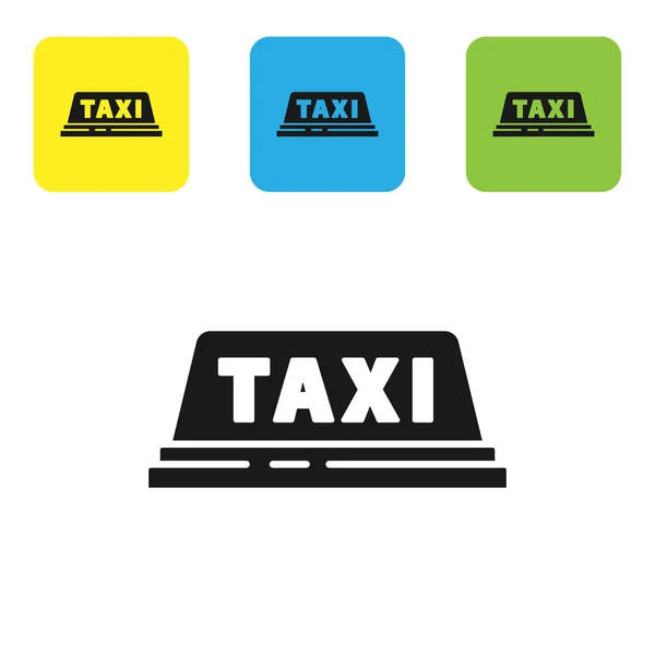Піктограма даху автомобіля чорного таксі ізольована на білому тлі. Встановити кольорові квадратні кнопки піктограм. Векторна ілюстрація — стоковий вектор