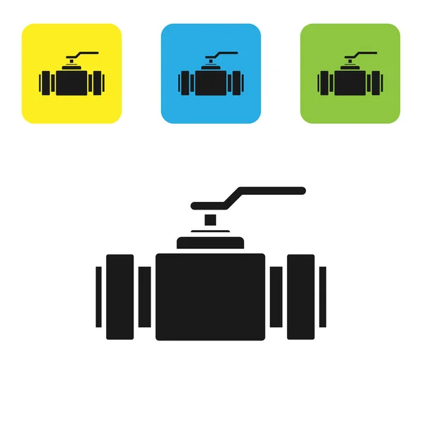 Svart industri metallrör och ventil ikon isolerad på vit bakgrund. Ställ ikoner färgglada fyrkantiga knappar. Vektor Illustration — Stock vektor