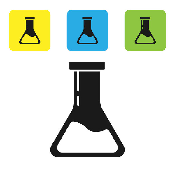 Black Test tube and flask - chemical laboratory test icon isolated on white background. Laboratory glassware sign. Set icons colorful square buttons. Vector Illustration