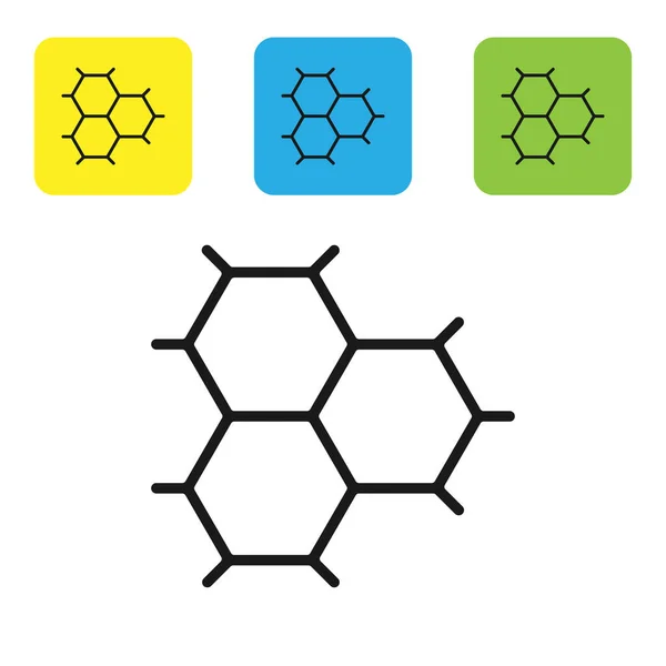 Черный химическая формула, состоящая из бензола кольца значок изолирован на белом фоне. Настроить иконки красочные квадратные кнопки. Векторная миграция — стоковый вектор