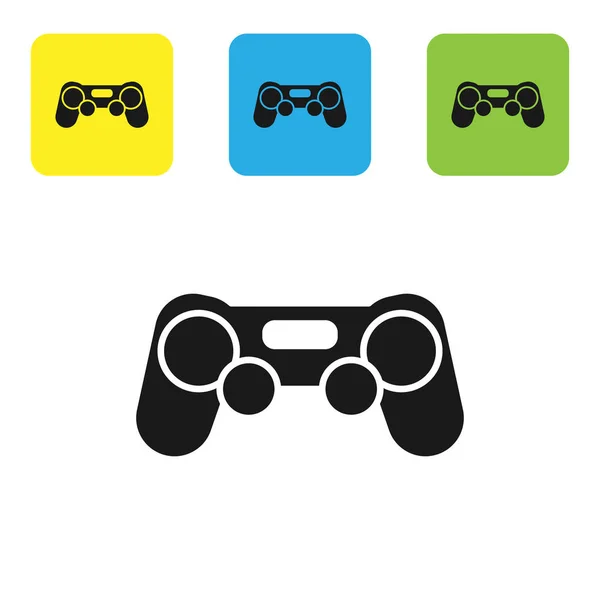 Icône Gamepad noir isolé sur fond blanc. Contrôleur de jeu. Set icônes boutons carrés colorés. Illustration vectorielle — Image vectorielle