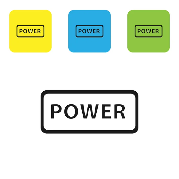 Schwarzes Power-Taste-Symbol isoliert auf weißem Hintergrund. Startschild. setzen Symbole bunte quadratische Tasten. Vektorillustration — Stockvektor