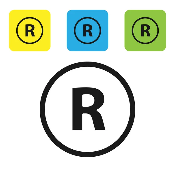 Czarna ikona znaku towarowego odizolowana na białym tle. Zestaw ikon kolorowe przyciski kwadratowe. Ilustracja wektora — Wektor stockowy