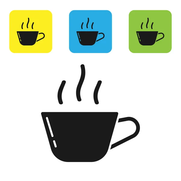 Icône tasse de café noir isolé sur fond blanc. Une tasse de thé. Café chaud. Set icônes boutons carrés colorés. Illustration vectorielle — Image vectorielle