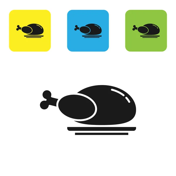 Pavo asado negro o icono de pollo aislado sobre fondo blanco. Establecer iconos coloridos botones cuadrados. Ilustración vectorial — Vector de stock