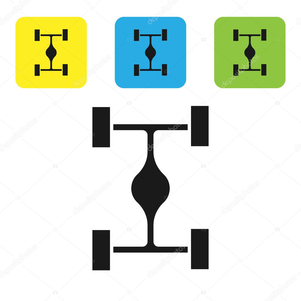 Black Chassis car icon isolated on white background. Set icons colorful square buttons. Vector Illustration