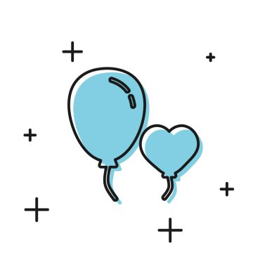 Beyaz arka plan üzerinde izole kurdele simgesi ile kalp şeklinde Siyah Balonlar. Vektör İllüstrasyonu