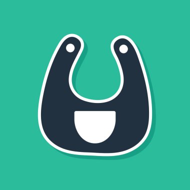 Mavi bebek önlüğü simgesi yeşil arkaplanda izole edildi. Vektör İllüstrasyonu