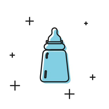 Siyah Bebek şişe simgesi beyaz arka plan üzerinde izole. Besleme şişesi simgesi. Süt şişesi tabelası. Vektör İllüstrasyonu