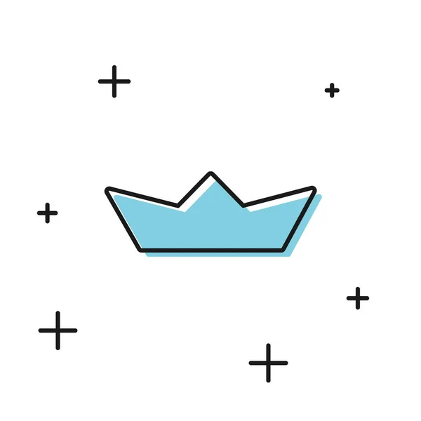 Icona Barca Carta Piegata Nera Isolata Sfondo Bianco Nave Carta — Vettoriale Stock